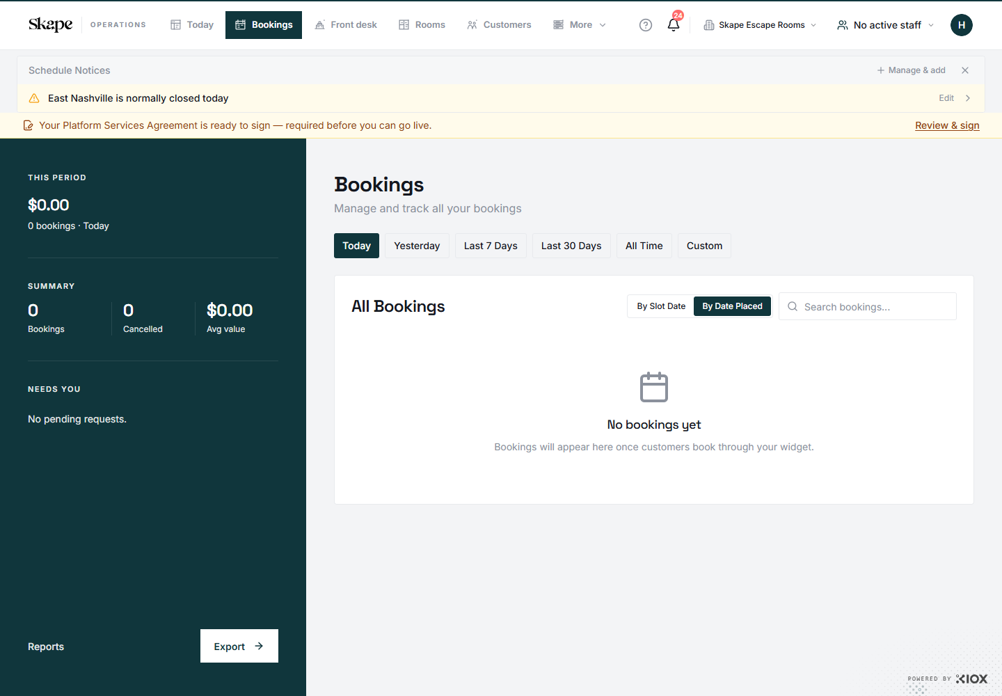 The demo booking workspace where reservations are reviewed