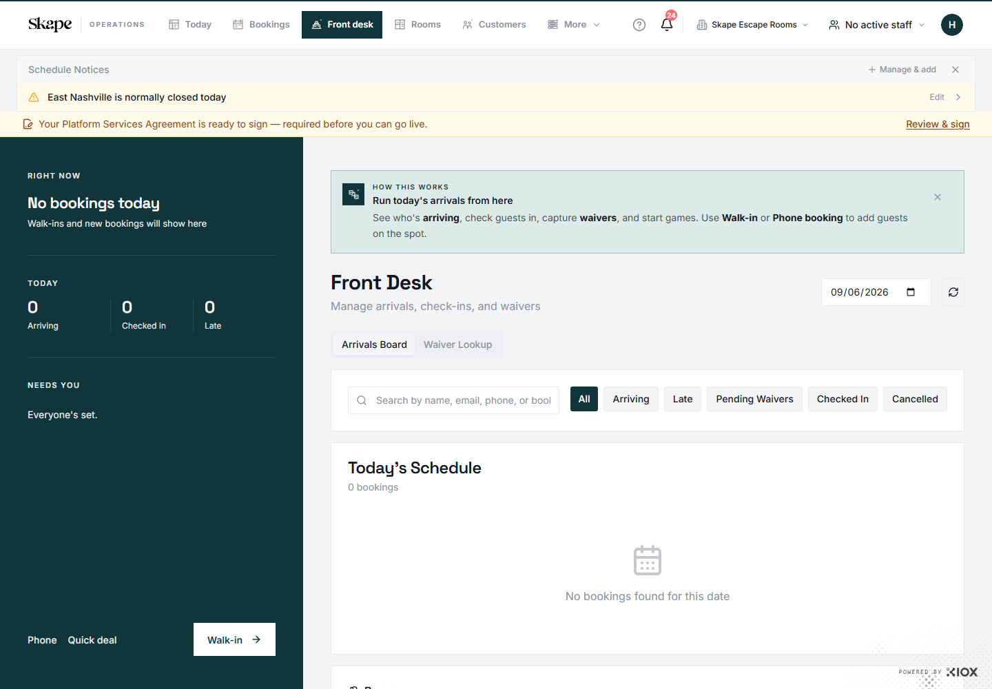 The Skape demo front desk